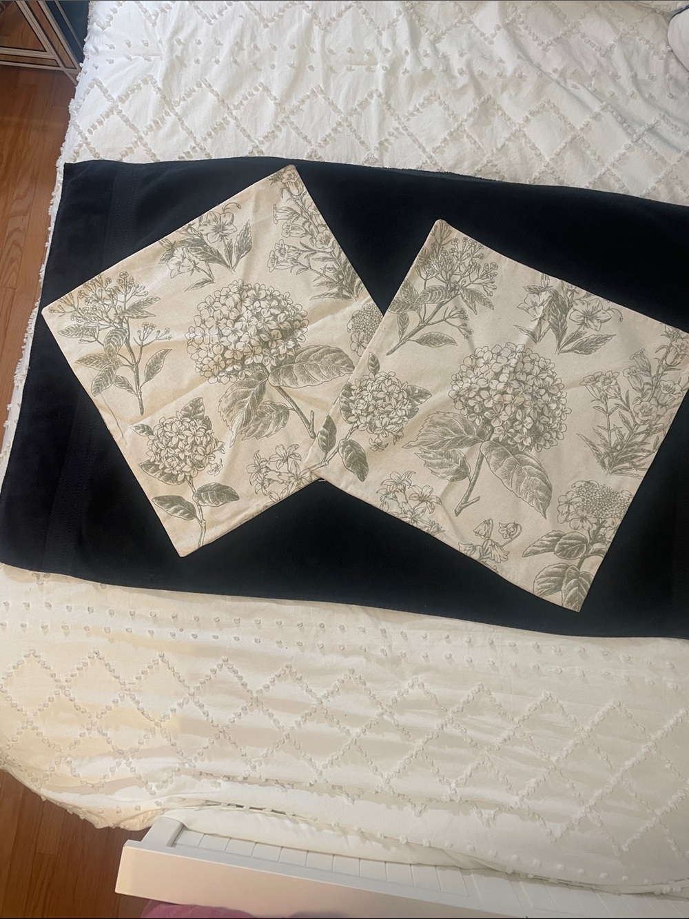 Set of 2 Decorative Floral Neutral Pillow Covers Sage Green Hydrangea Print new